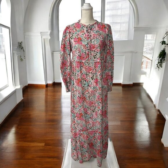 M&S Collection Floral Long  Maxi Long Sleeve Cottage Prairie Dress Size 8‎ - Picture 1 of 11